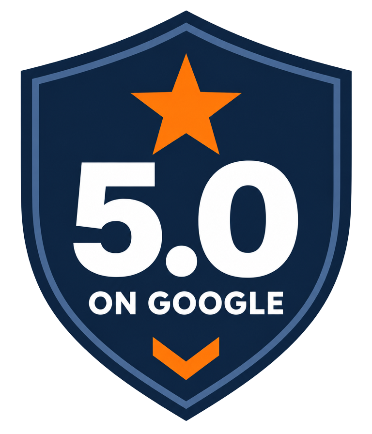 5.0 star rating shield badge from Google reviews